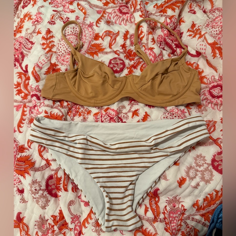 Onia Tan and White Striped Bikini